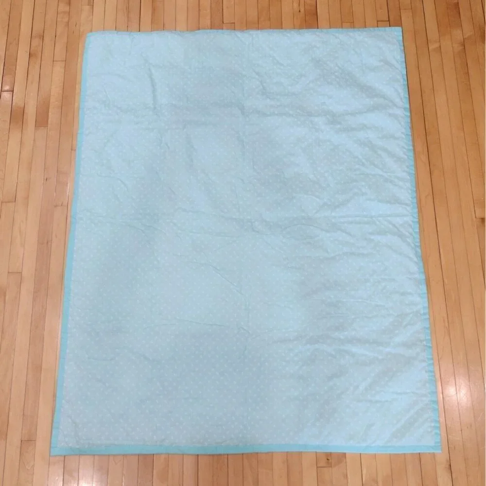 Handmade Sunbonnet Sue Dutch Girl Patchwork Baby Quilt Turquoise White 40 X 49